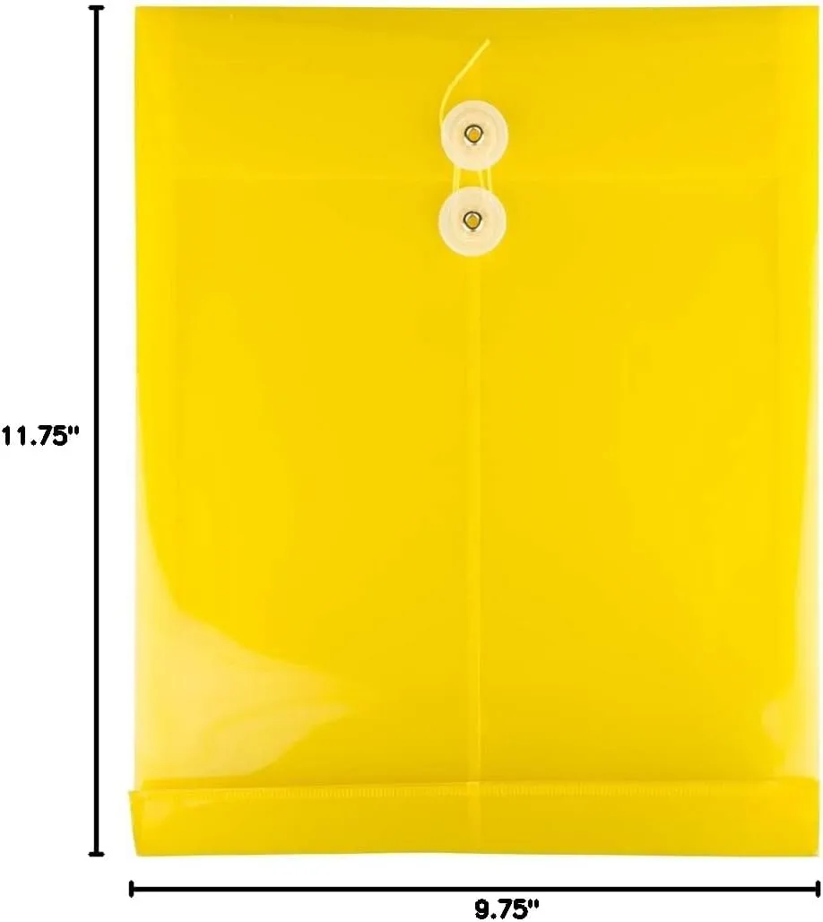 JAM PAPER Open-End Plastic Envelopes, Button & String