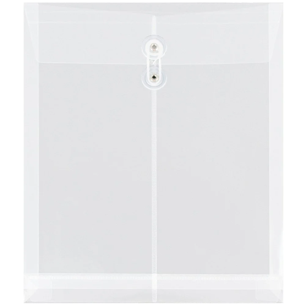 JAM PAPER Open-End Plastic Envelopes, Button & String
