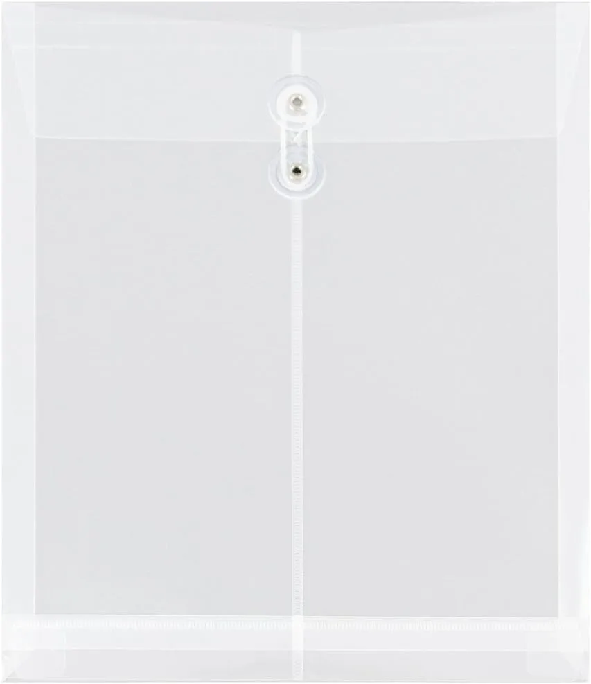 JAM PAPER Open-End Plastic Envelopes, Button & String
