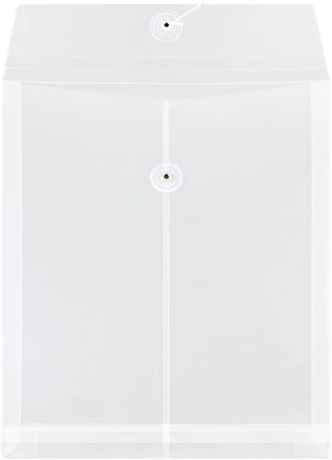 JAM PAPER Open-End Plastic Envelopes, Button & String