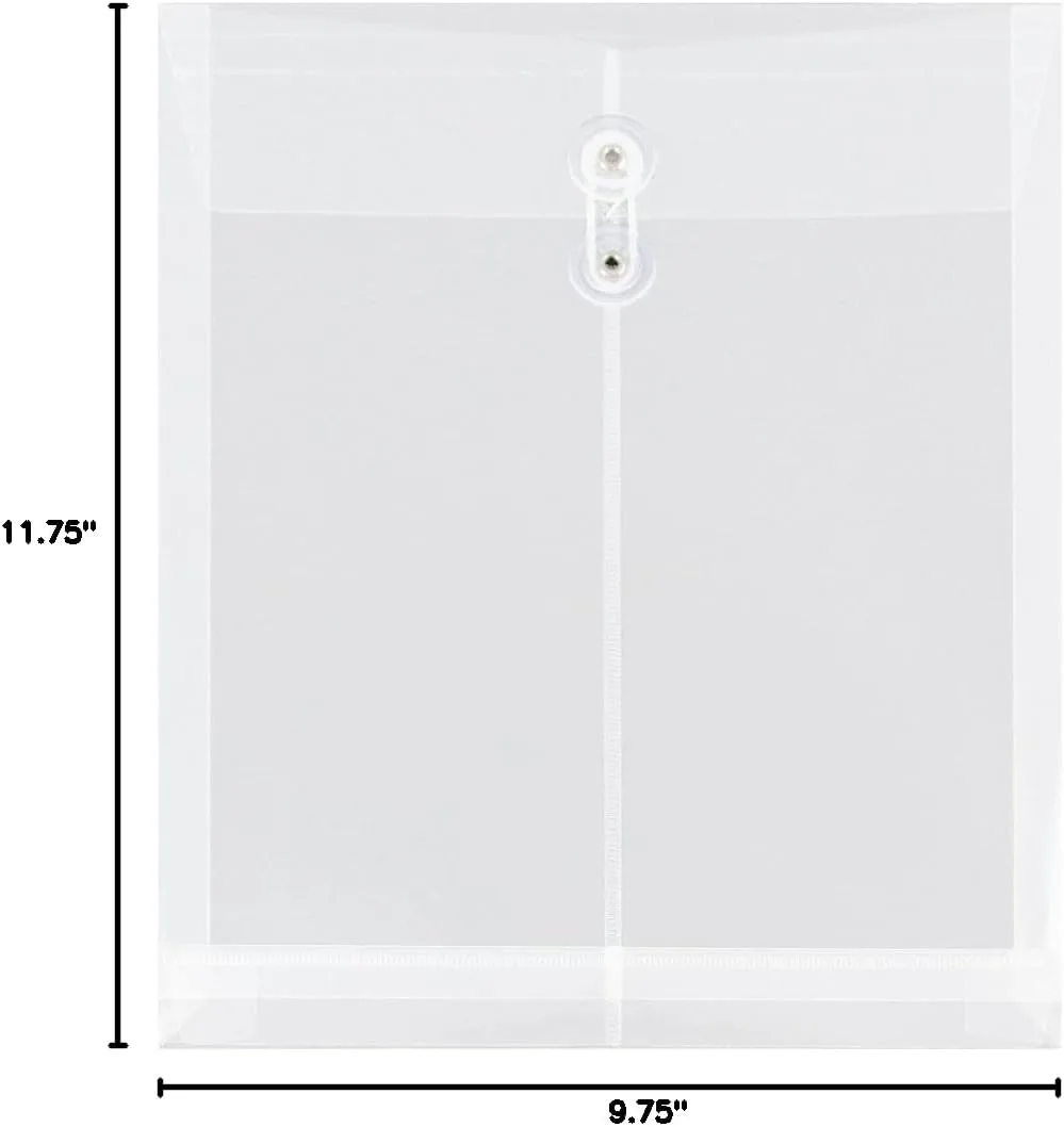 JAM PAPER Open-End Plastic Envelopes, Button & String