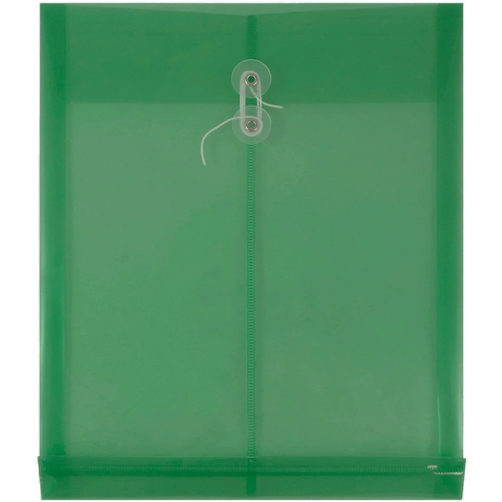 JAM PAPER Open-End Plastic Envelopes, Button & String