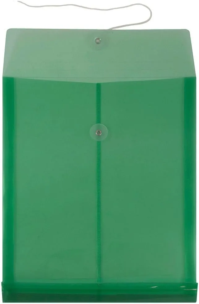 JAM PAPER Open-End Plastic Envelopes, Button & String