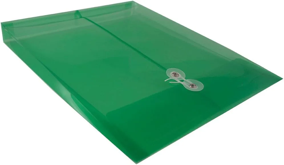JAM PAPER Open-End Plastic Envelopes, Button & String