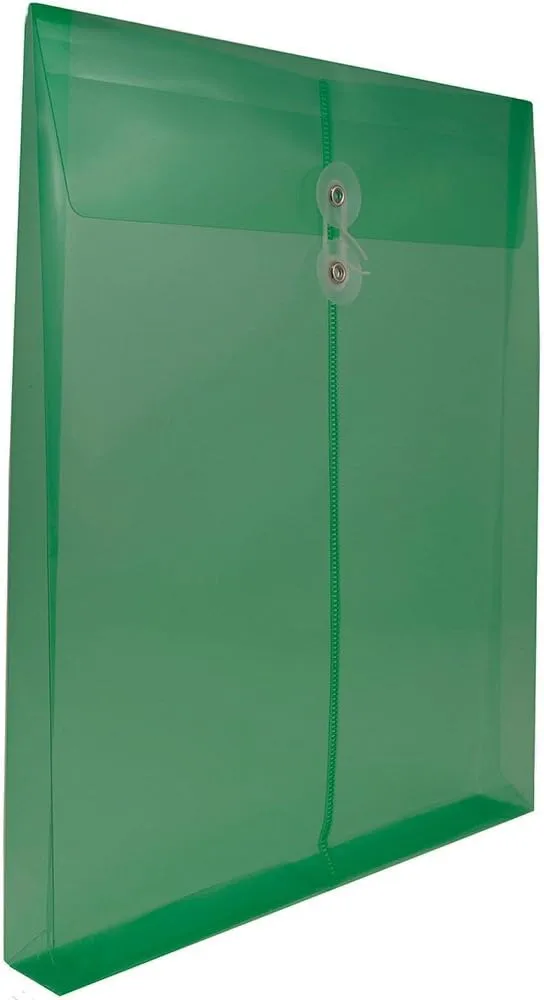 JAM PAPER Open-End Plastic Envelopes, Button & String