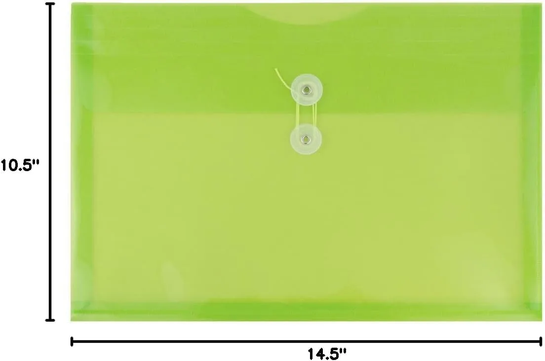 JAM PAPER Plastic Envelopes with Button & String Tie Closure - 12 Pack