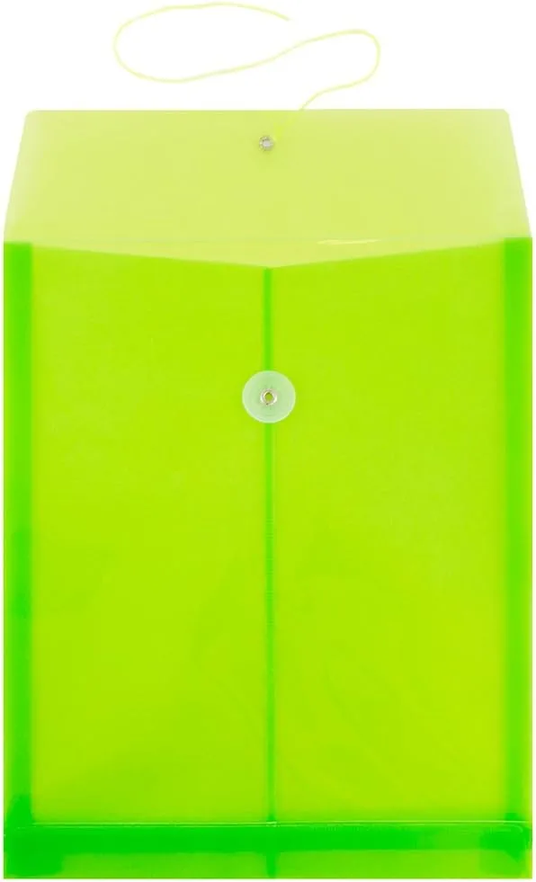 JAM PAPER Open-End Plastic Envelopes, Button & String