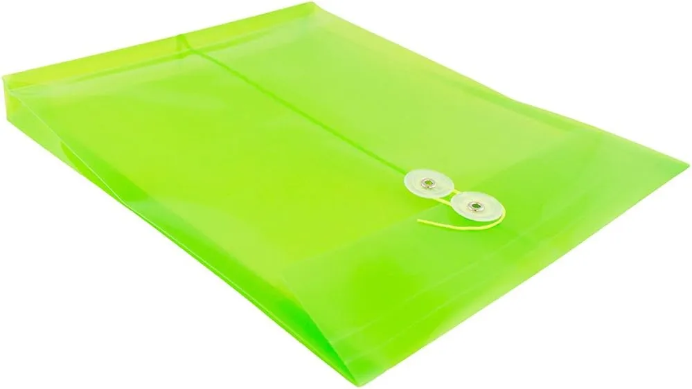 JAM PAPER Open-End Plastic Envelopes, Button & String