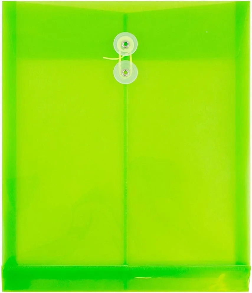 JAM PAPER Open-End Plastic Envelopes, Button & String