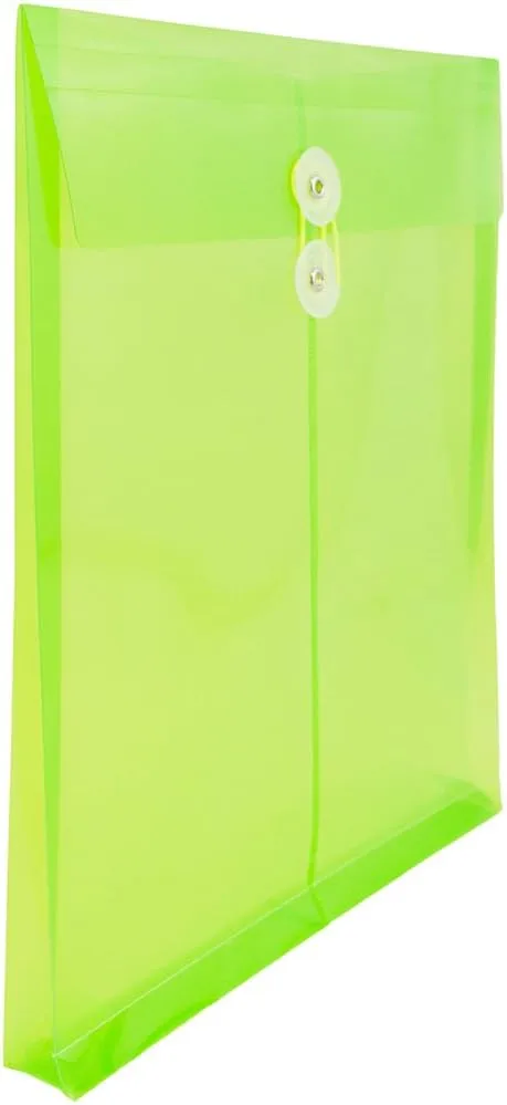 JAM PAPER Open-End Plastic Envelopes, Button & String