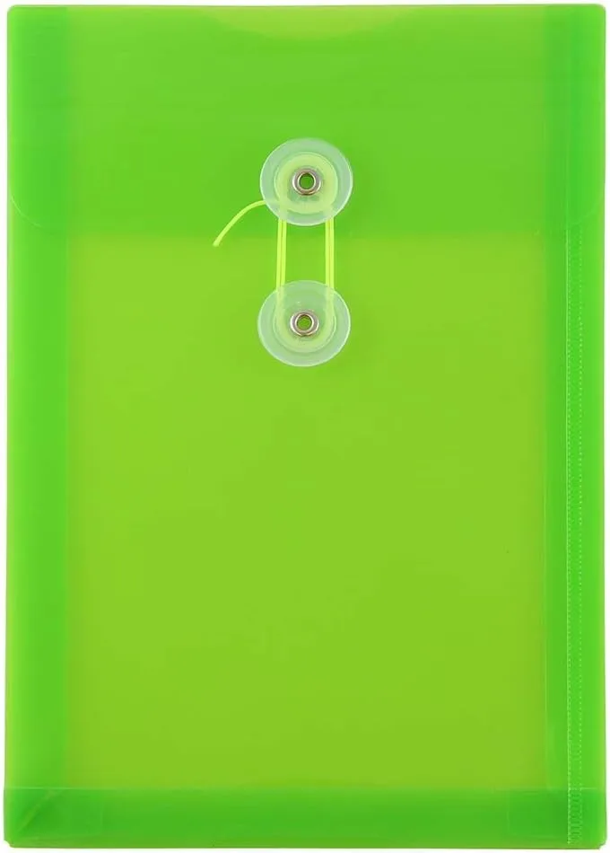 JAM PAPER Open-End Plastic Envelopes, Button & String