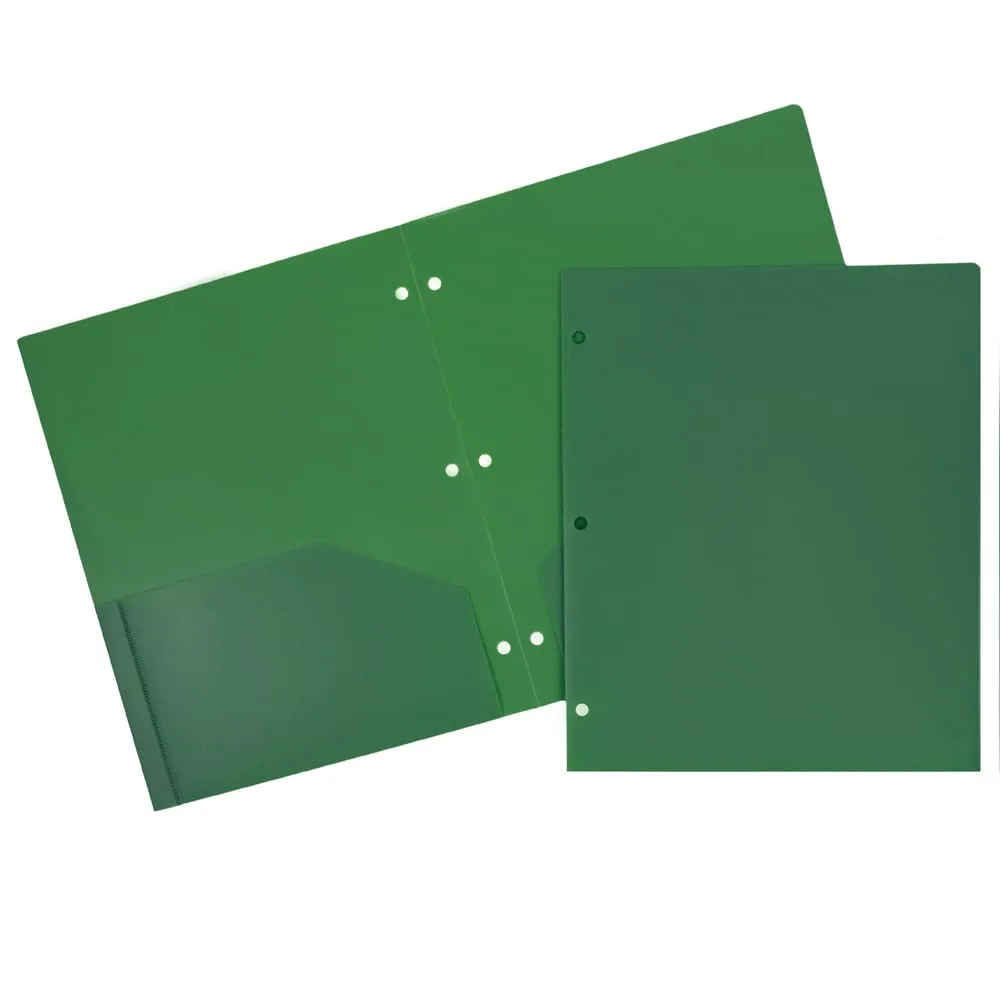 JAM PAPER Heavy Duty Plastic 3-Hole Punched 2-Pocket Presentation Folders