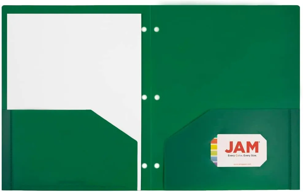 JAM PAPER Heavy Duty Plastic 3-Hole Punched 2-Pocket Presentation Folders