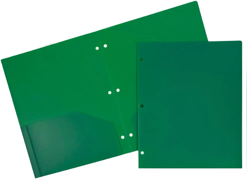 JAM PAPER Heavy Duty Plastic 3-Hole Punched 2-Pocket Presentation Folders