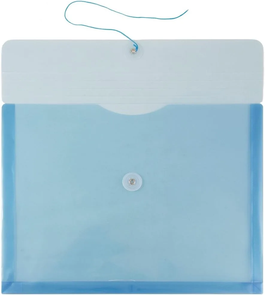 JAM PAPER Plastic Envelopes with Button & String Tie Closure - 12 Pack