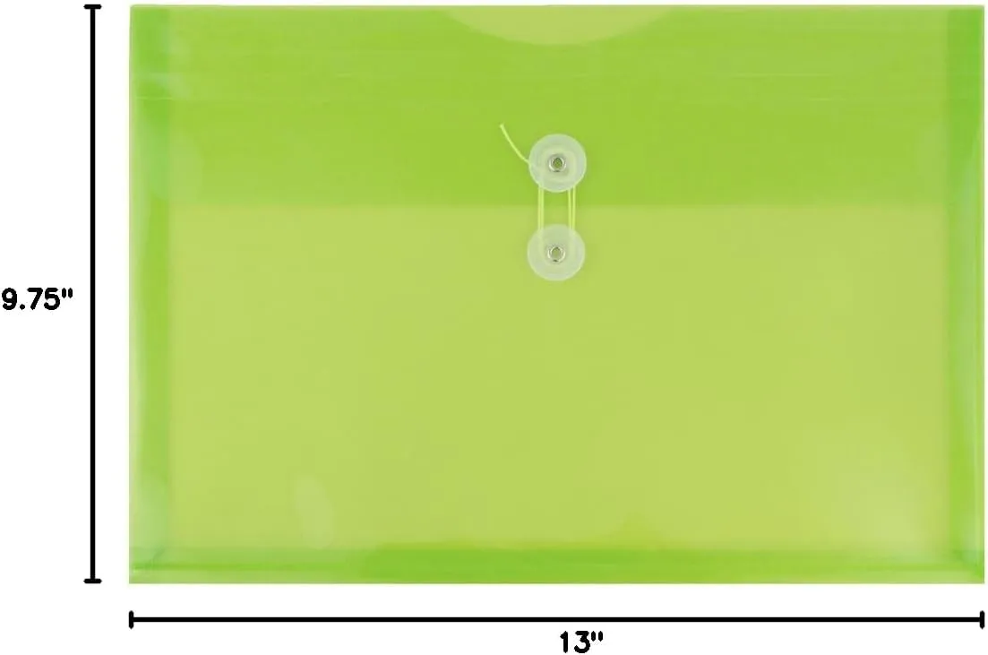 JAM PAPER Plastic Envelopes with Button & String Tie Closure - 12 Pack