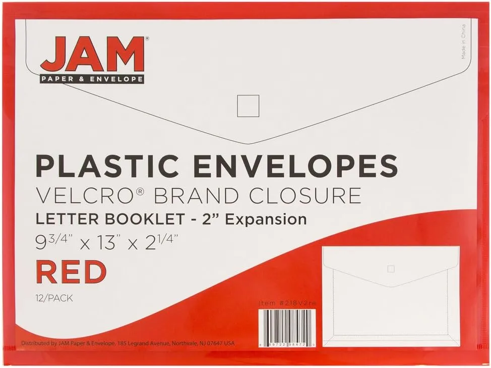JAM PAPER Plastic Booklet Expansion Envelopes with Hook & Loop Closure - Letter