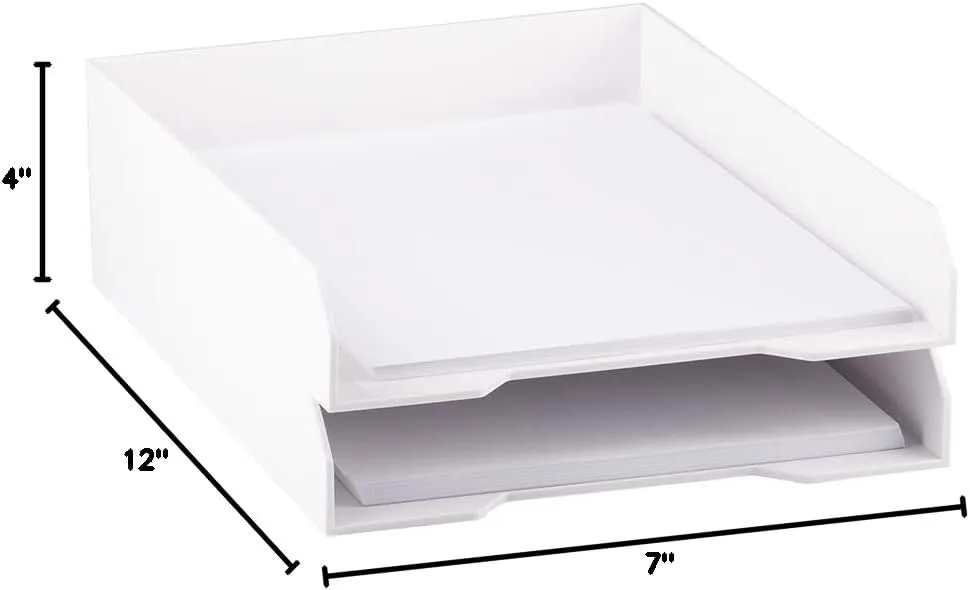 JAM PAPER Stackable Paper Trays - White - Desktop Document, Letter, & File Organizer Tray - 2/Pack