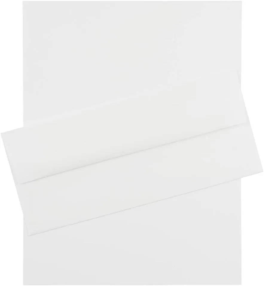 JAM PAPER #10 Business Stationery Set - 4 1/8 x 9 1/2 Envelopes & Matching Letter Paper - Strathmore Bright White Wove