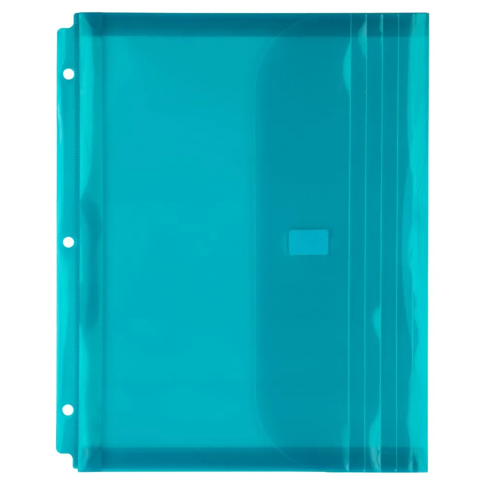 JAM PAPER Plastic 3 Hole Punch Binder Envelopes with Hook & Loop Closure - Letter Booklet
