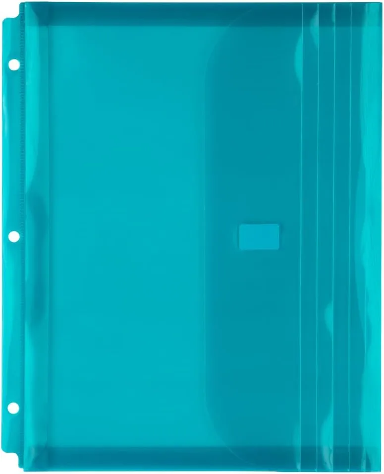 JAM PAPER Plastic 3 Hole Punch Binder Envelopes with Hook & Loop Closure - Letter Booklet