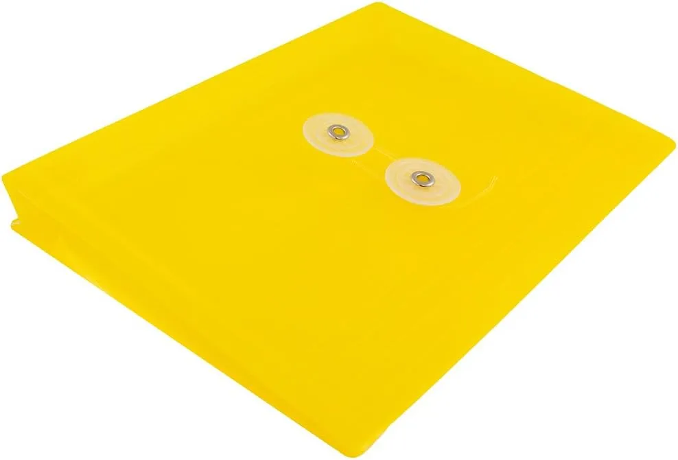 JAM PAPER Plastic Envelopes with Button & String Tie Closure - 12 Pack