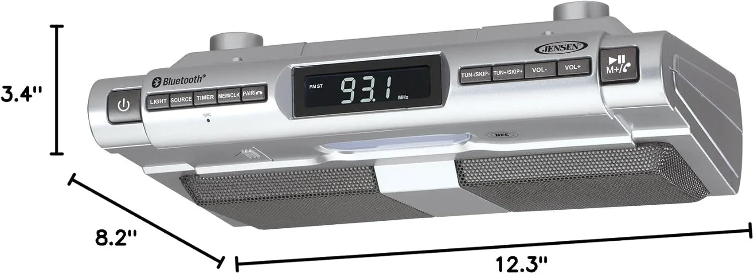 Jensen SMPS-628 Under-Cabinet Universal Bluetooth Music System, Silver