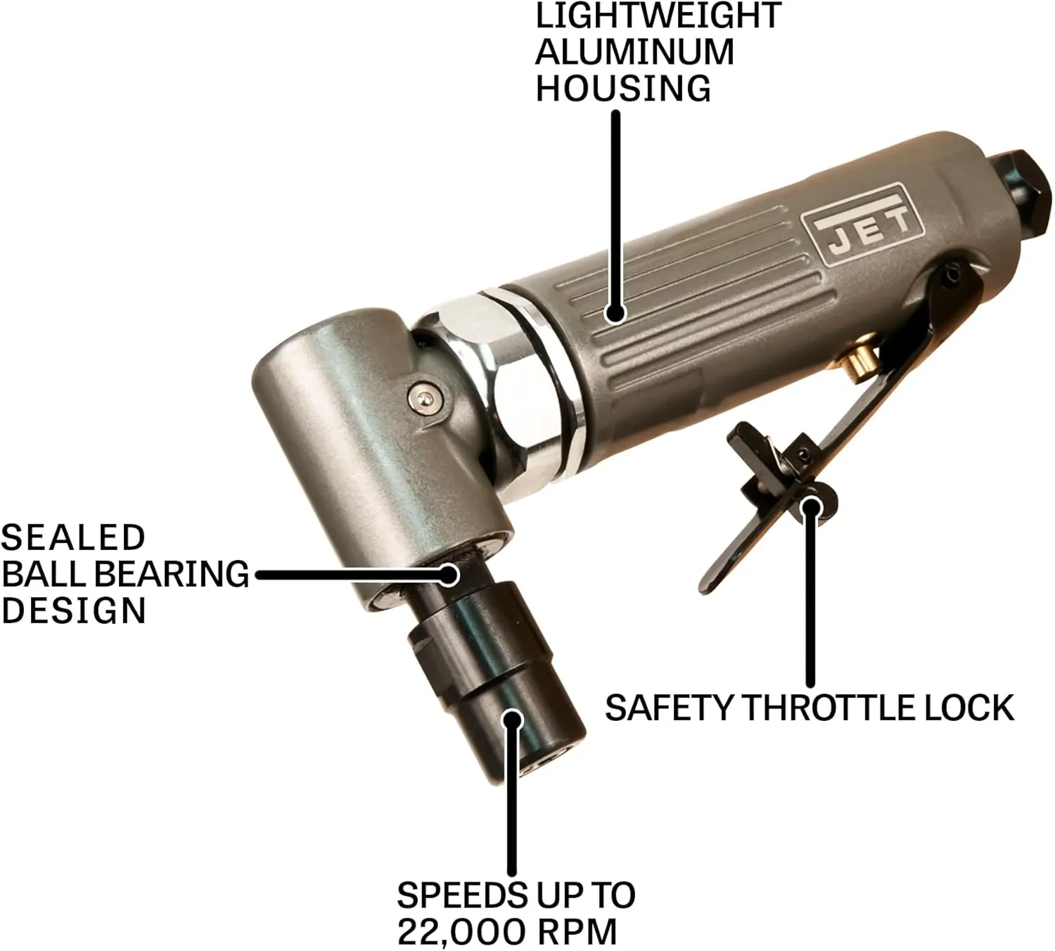 JET 1/4-Inch Pneumatic Right-Angle Die Grinder, 22000 RPM (JAT-403), Gray Right Angle Aluminum