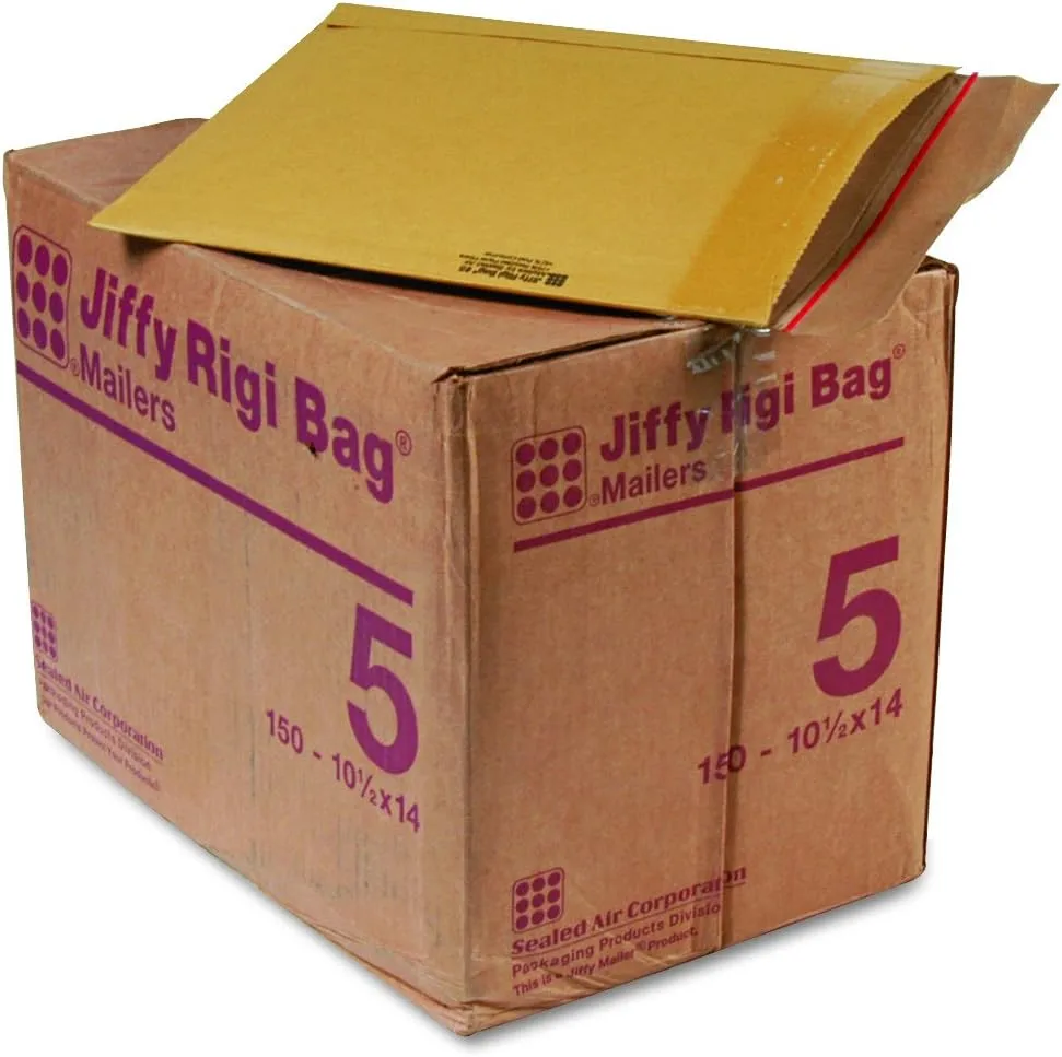 Jiffy Rigi Bag Mailers #5 - 10.5 x 14 in Self-Seal, 150/Carton