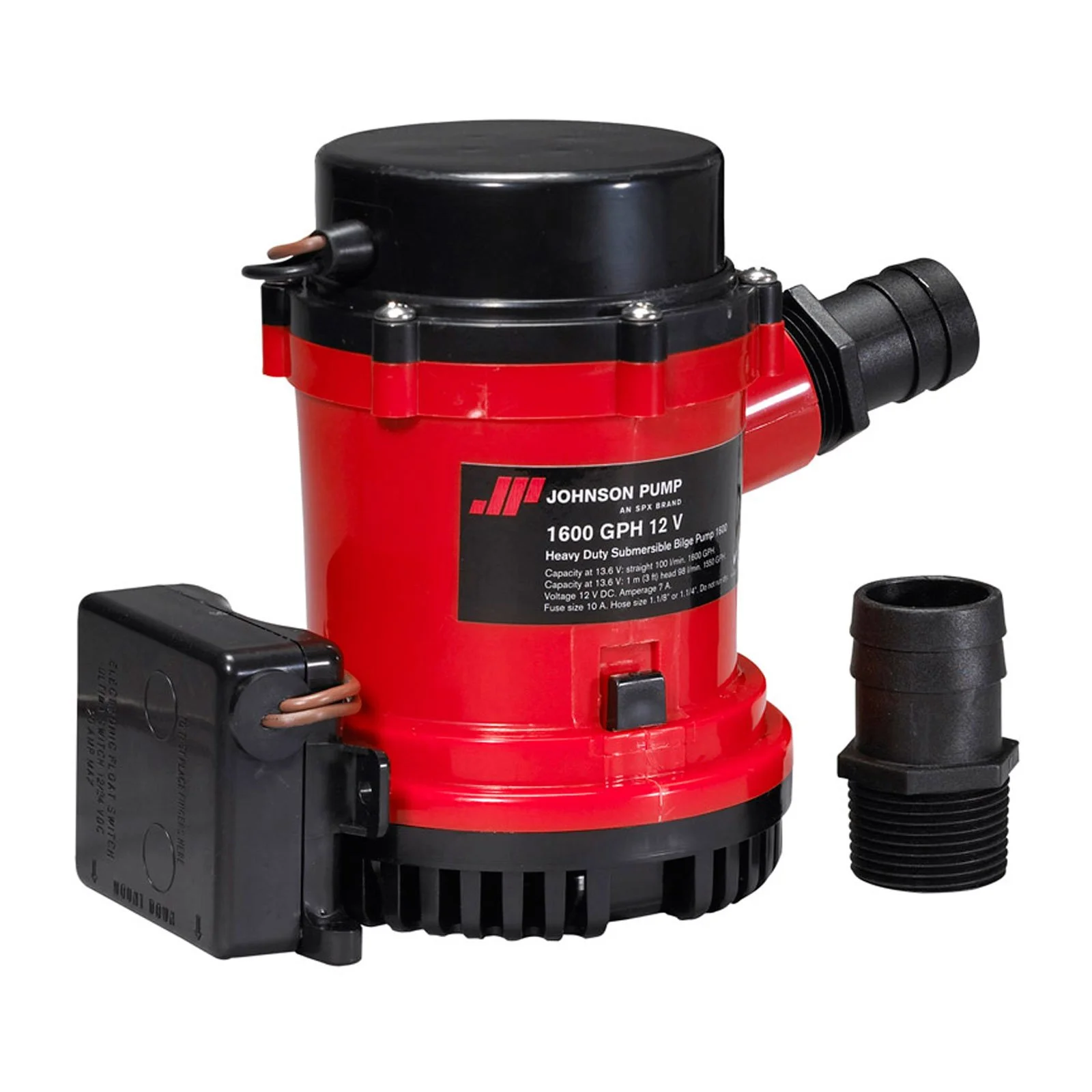 Johnson Pumps 01674-001 1600 GPH Heavy Duty Automatic Bilge Pump with Ultima Switch, 12V, Red