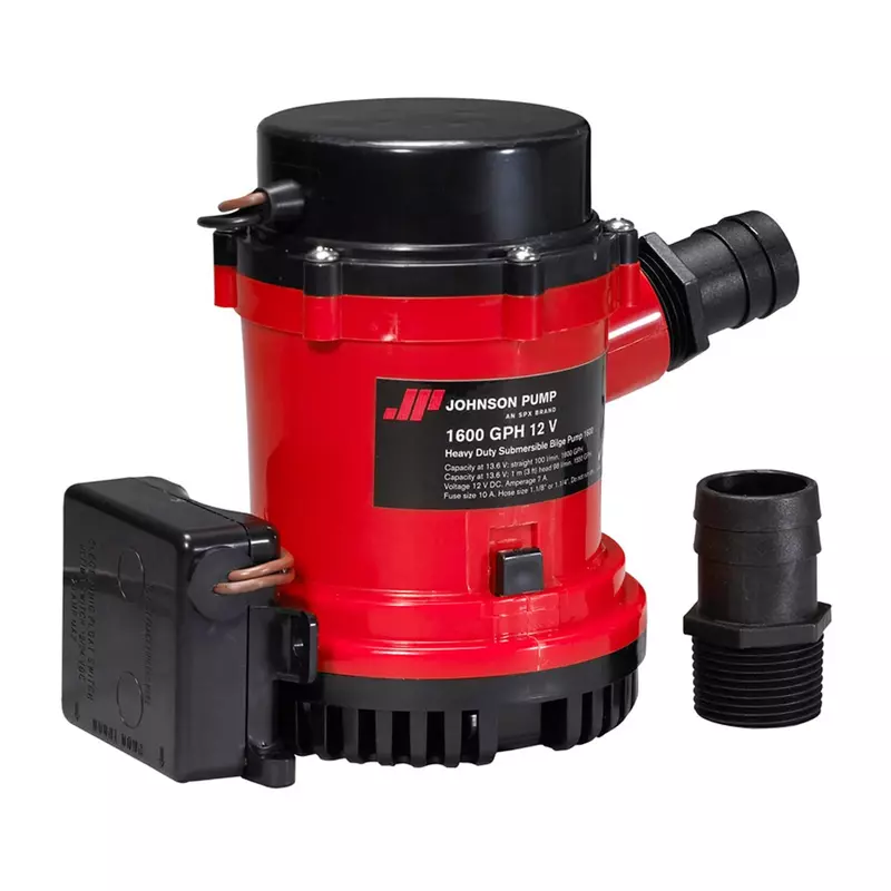 Johnson Pumps 01674-001 1600 GPH Heavy Duty Automatic Bilge Pump with Ultima Switch, 12V, Red