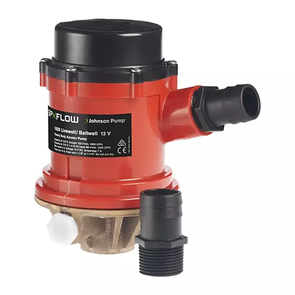 Johnson Pumps 166004B PRO Series 1600 GPH Livewell/Baitwell Aerating Pump, 12V (16004B), Bronze