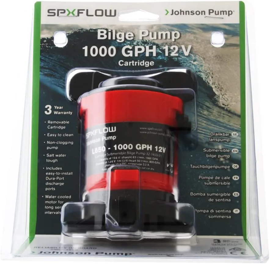 Johnson Pumps 32903 Cartridge Bilge Pump with Dura-Port - 1000 GPH, Black