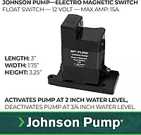 Johnson Pump 36152 Electro-Magnetic Float Switch 12V