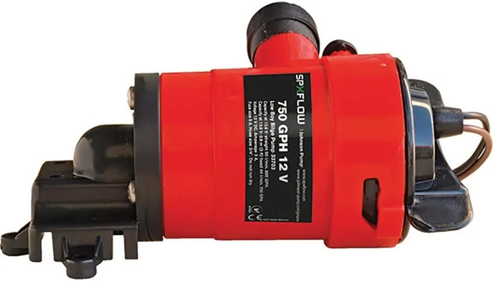 Johnson Pump Low Boy Bilge Pump - 750 GPH 12V Model 33703, Red