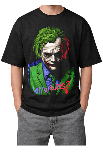Joker "Why So Serious?" Print Oversized Mens Black T-Shirt