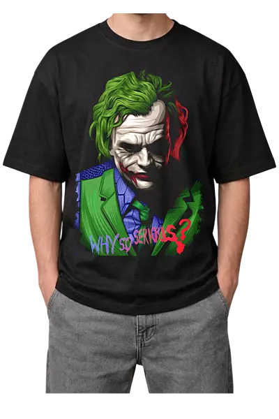 Joker "Why So Serious?" Print Oversized Mens Black T-Shirt