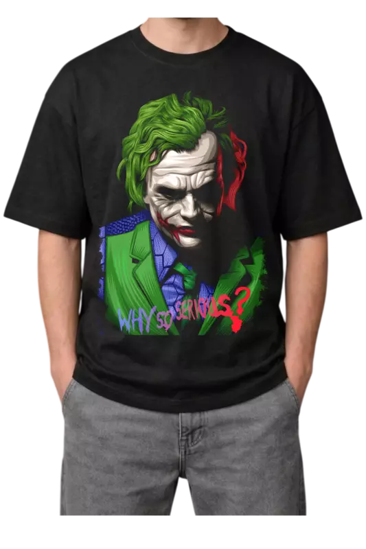 Joker "Why So Serious?" Print Oversized Mens Black T-Shirt