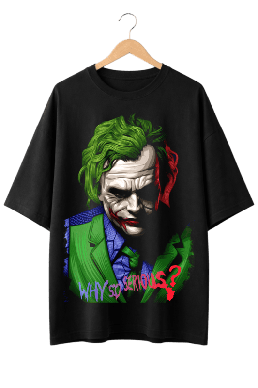 Joker "Why So Serious?" Print Oversized Mens Black T-Shirt