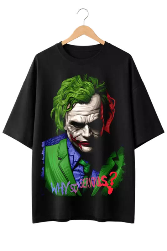 Joker "Why So Serious?" Print Oversized Mens Black T-Shirt