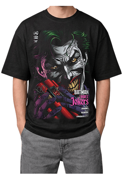 Batman: Three Jokers Comic Cover Print Oversized Mens Black T-Shirt