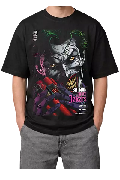 Batman: Three Jokers Comic Cover Print Oversized Mens Black T-Shirt