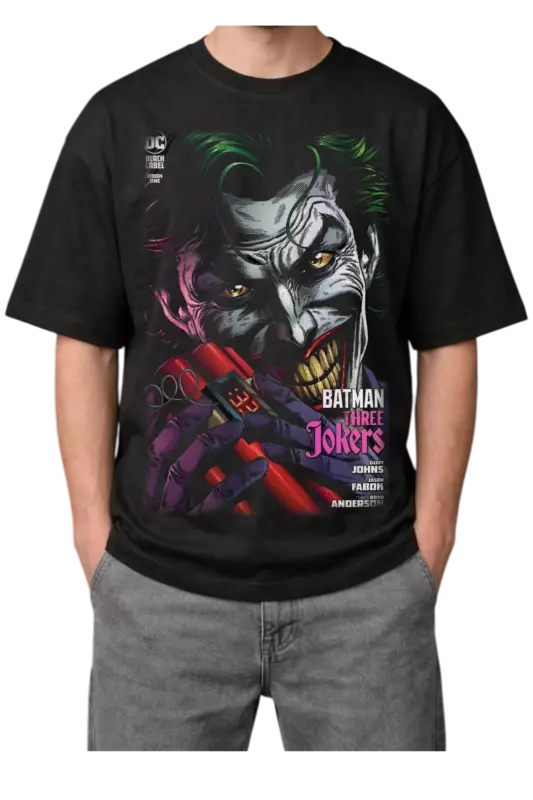 Batman: Three Jokers Comic Cover Print Oversized Mens Black T-Shirt