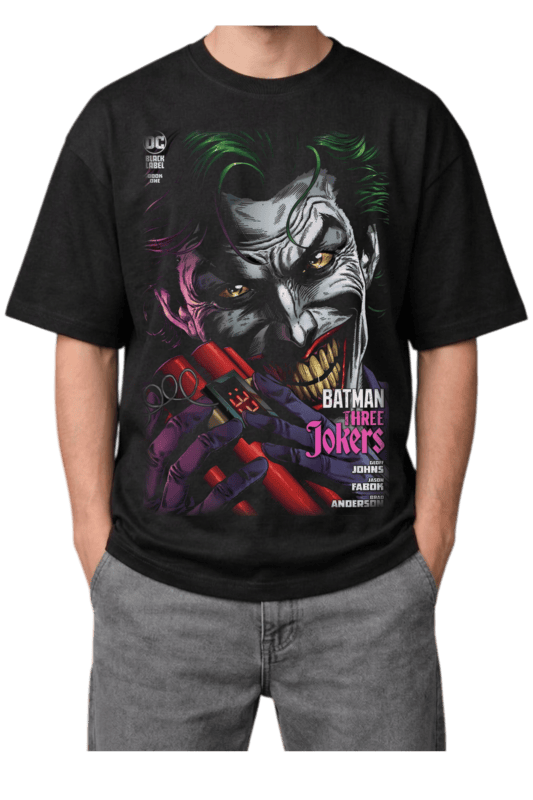 Batman: Three Jokers Comic Cover Print Oversized Mens Black T-Shirt
