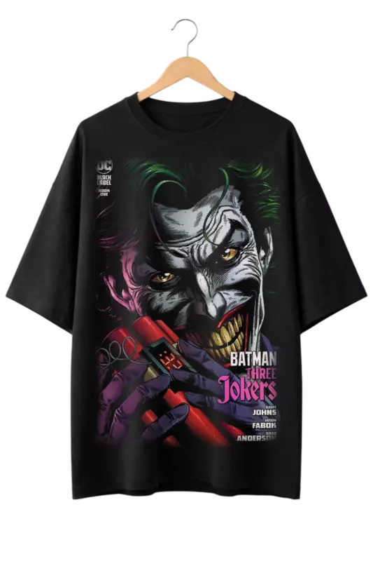 Batman: Three Jokers Comic Cover Print Oversized Mens Black T-Shirt