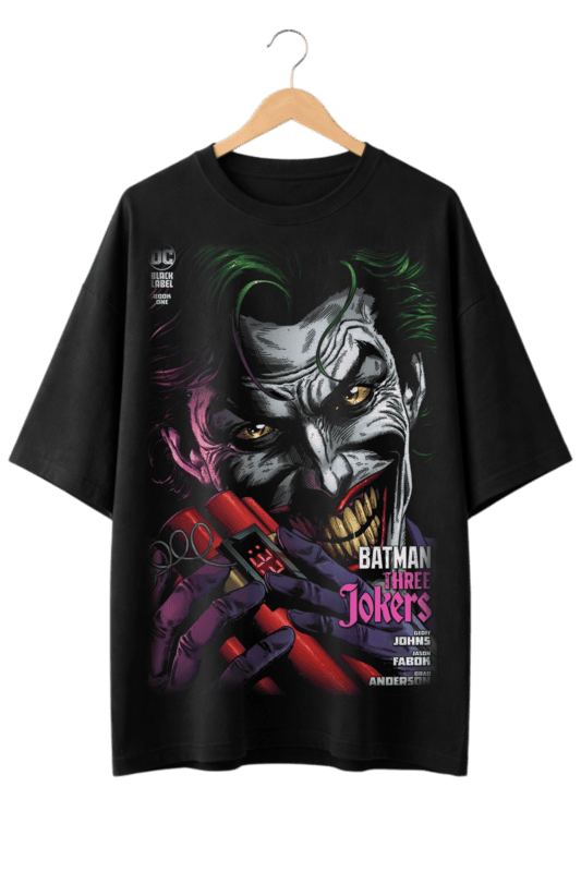 Batman: Three Jokers Comic Cover Print Oversized Mens Black T-Shirt