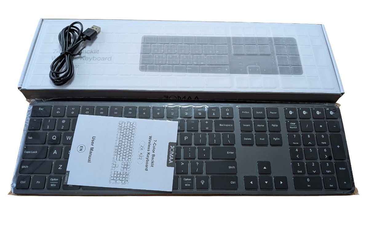 JOMAA ZX-K22 Wireless Keyboard Scissor Switch Ultra Thin, 7 Colors Backlit Keyboard - White