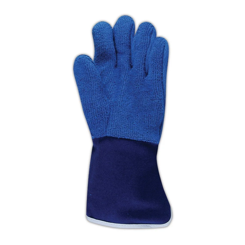 628FR Blue Terrycloth Heat and Flame Retardant Gloves with Duck Cuff, Gauntlet Cuff, Large, Navy (Pack of 12)