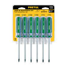 Juego de 6 desarmadores Torx mango de PVC, Pretul 27192