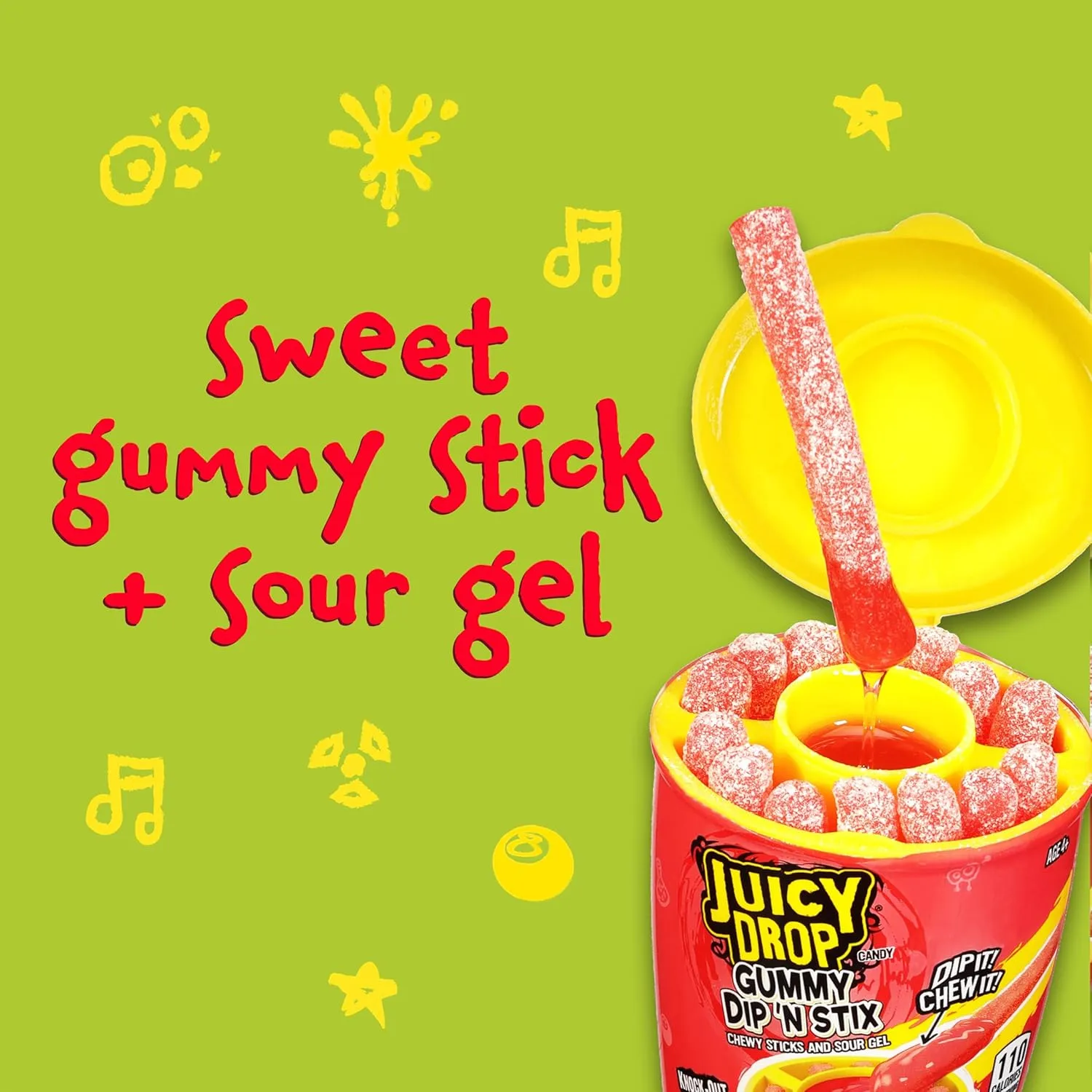 Juicy Drop Gummy Dip 'N Stix Assorted Candy Variety Pack, Sweet Gummy Sticks W/ Sour Dipping Gel, 8 Pack